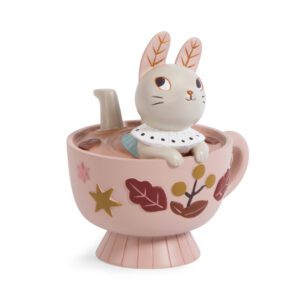 Moulin roty - Après la pluie - Tirelire lapin rose dans une tasse de thé - décoration enfant