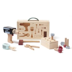 Kids Concept - Mallette à outils en bois - jeux Enfant - Perceuse - Vis - boulons - tourne vis