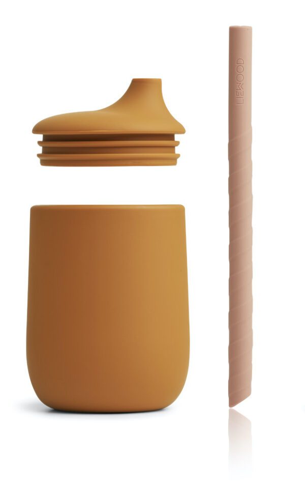 LIEWOOD - Gobelet avec paille en silicone - camel et rose