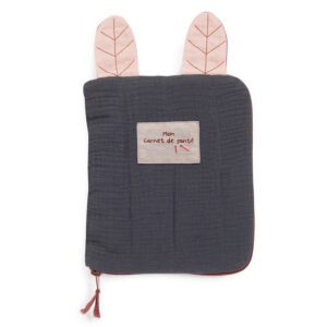 Protège carnet de santé moulin roty après la pluie gris avec oreilles gaze de coton