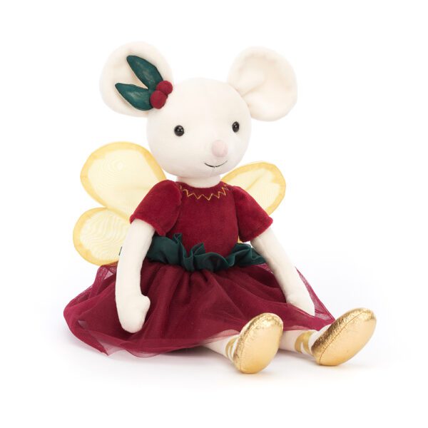 Peluche fée souris de Noël Jellycat - Robe rouge et ailes dorées