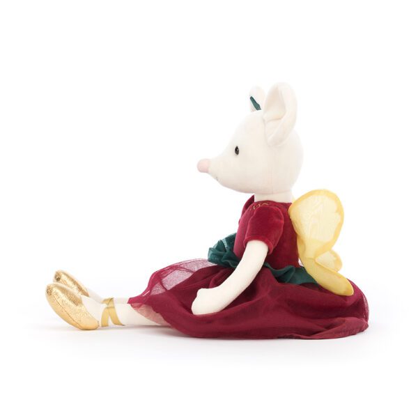 Vue de profil peluche fée souris de Noël Jellycat