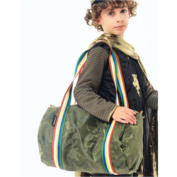 Sac polochon camouflage vert et sangle multicolore - Caramel et cie