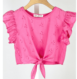 Top broderies anglaises et noeud rose