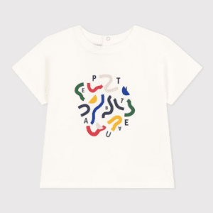 Tshirt bébé blanc avec serpentins et alphabet