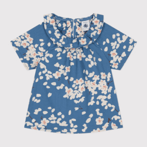 blouse manches courtes fleurie avec collerette bébé bleue