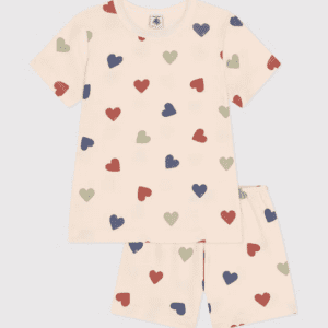 Pyjama court 2 pièces coeurs tricolore
