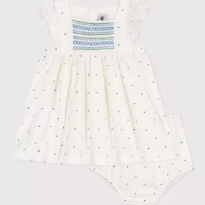 Robe blanche à pois + bloomer