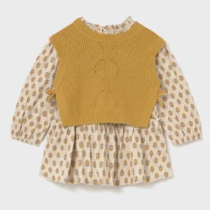 Robe avec gilet tricot - Ocre