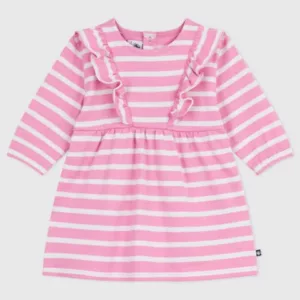 Robe bébé en coton manches longues rayée - Boudoir/Milk