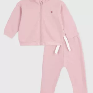 Ensemble sweatshirt Zippé et pantalon bébé en coton uni - Rose joli