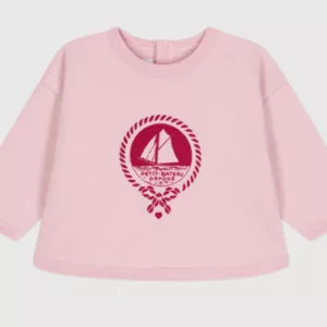 Sweatshirt bébé en coton motif Petit Bateau vintage - Rose