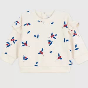 Sweatshirt bébé en coton imprimé baies à volants - Milk