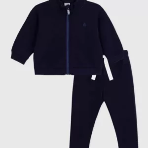 Ensemble sweatshirt et pantalon bébé en coton uni - Marine