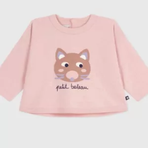 Tee-shirt bébé en coton à manches longues chat - Rose