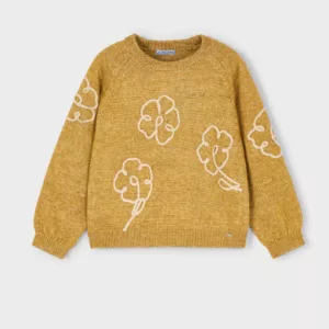 Pull appliqué fleurs - Mostaza