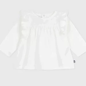 Blouse bébé en coton manches longues - Uni blanc