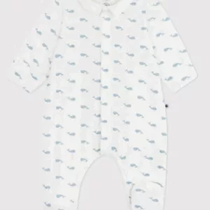 Pyjama bébé en velours à col imprimé baleines