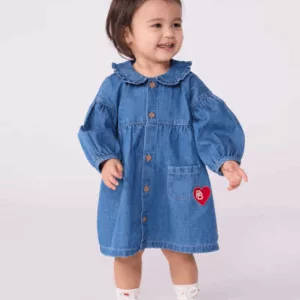 Robe bébé en denim manches longues à col