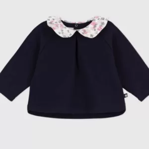 Sweatshirt bébé en coton uni avec son col imprimé