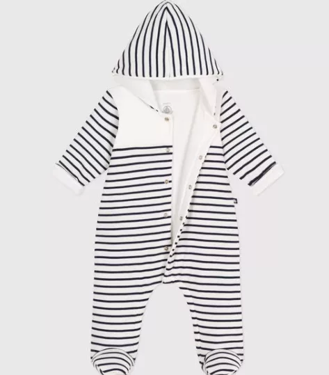 Combinaison bébé ouatinée à capuche et pieds - Marinière – Image 2