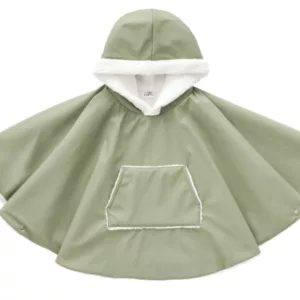 Poncho bébé - Ciré vert sauge / sherpa blanc