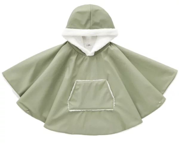 Poncho bébé - Ciré vert sauge / sherpa blanc