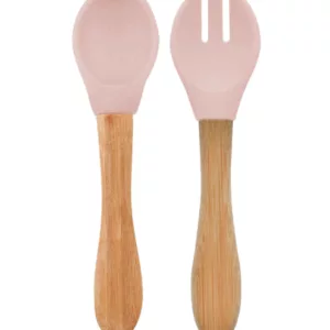 Set 2 couverts en silicone & bambou – Rose poudré
