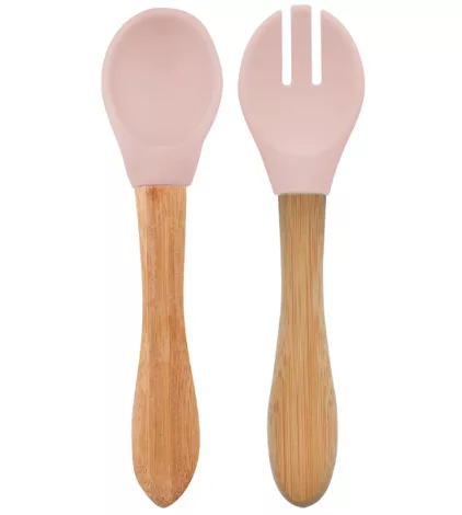 Set 2 couverts en silicone & bambou – Rose poudré