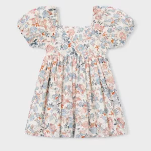 Robe à fleurs à manches bouffantes - Saumon