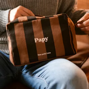 Trousse de toilette coton - Rayures marrons et noirs, Papy