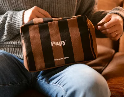 Trousse de toilette coton - Rayures marrons et noirs, Papy