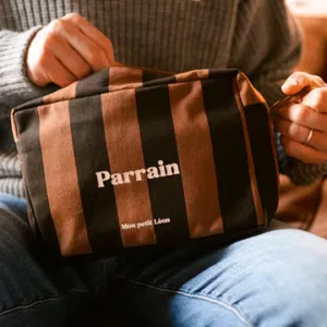 Trousse de toilette coton - Rayures marrons et noirs, Parrain