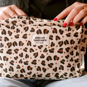 Trousse de toilette coton - Léopard coeur, Amour toujours