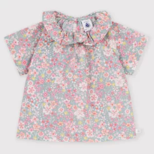Blouse bébé en coton manches courtes imrpimée fleurs