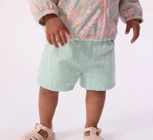 Short bébé en coton uni - Vert – Image 2