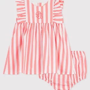 Robe bébé en coton sans manches et son bloomer rayés