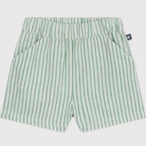 Short bébé en coton/lin rayé