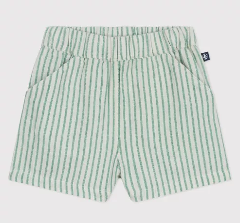 Short bébé en coton/lin rayé