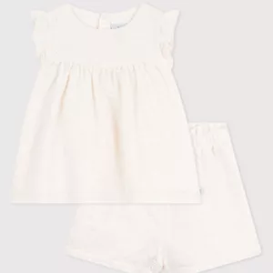 Ensemble bébé 2 pièces en broderie anglaise, motif cœurs