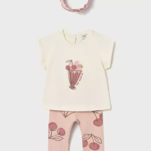 Ensemble bébé 3p avec serre tête cerise