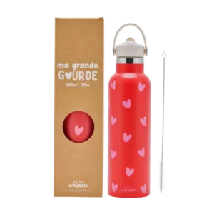 Gourde 600ml - rouge coeurs rose
