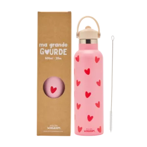 Gourde 600ml - Rose coeurs rouge