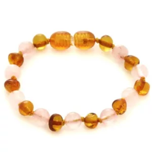 Bracelet bébé - Ambre et quartz rose