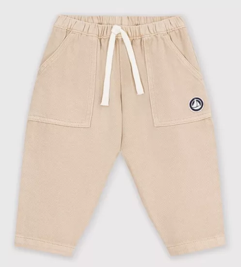Pantalon bébé en coton uni avec badge, style cargo