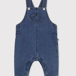 Salopette bébé en jean jambes longues et poche cœur