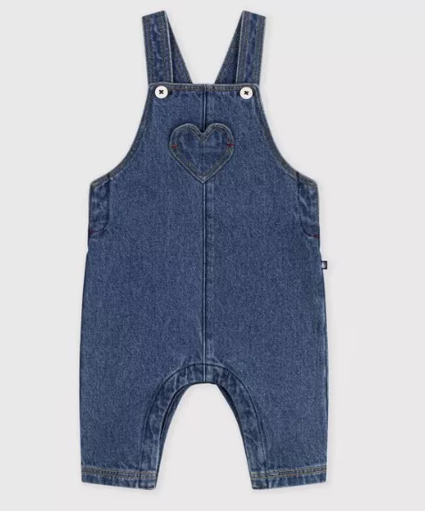 Salopette bébé en jean jambes longues et poche cœur