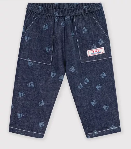 Pantalon bébé en denim imprimé bateaux