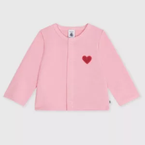 Cardigan bébé en coton uni et badge cœur