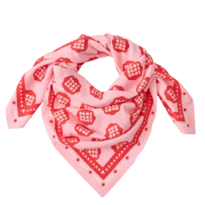 Foulard lollilove 100cm - fond rose / motif rouge
